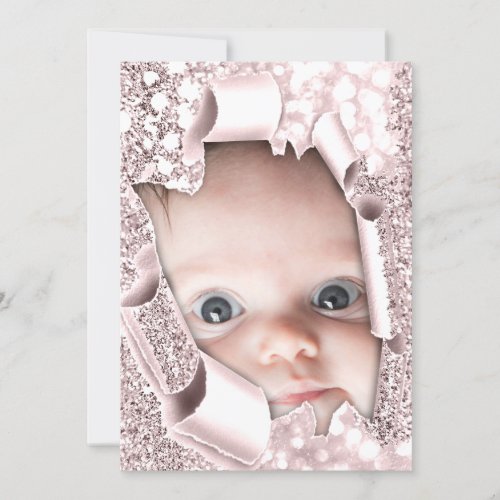 Its a Boy Girl Photo Rose Glitter Baby Shower Invitation