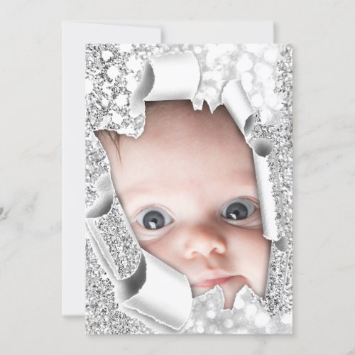 Its a Boy Girl Photo Silver Glitter Baby Shower Invitation