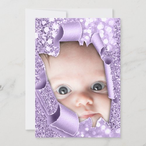 Its a Boy Girl Photo Violet Glitter Baby Shower Invitation
