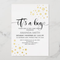 It’s a Boy Golden Stars Baby Shower Foil Invitation