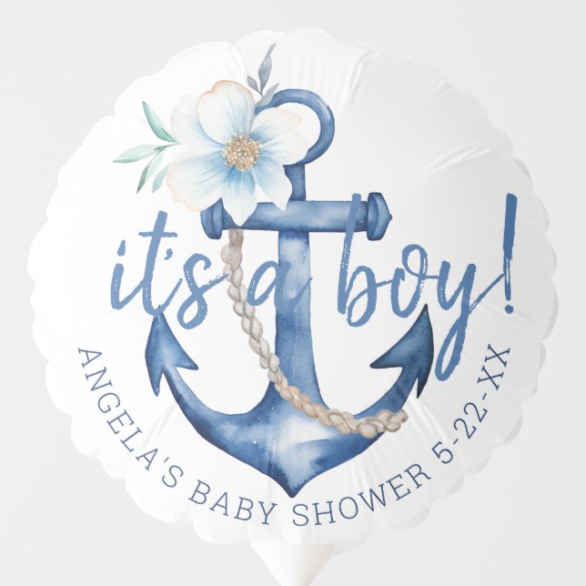 It’s a Boy Nautical Baby Shower Balloon | Navy Blu (Front)