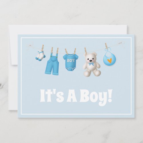 Its A Boy New Baby  Blue Custom Photo Card