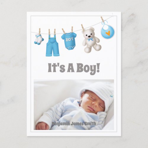 Its A Boy New Baby  Blue Custom Photo Postcard