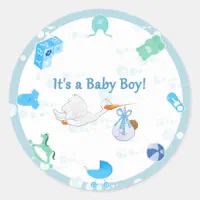 Cute Its a Boy Blue Baby Announcement Stickers, Zazzle