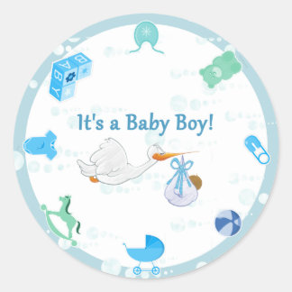 It’s a Boy – Personalized Baby Shower Classic Round Sticker