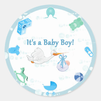 It’s a Boy – Personalized Baby Shower Classic Round Sticker