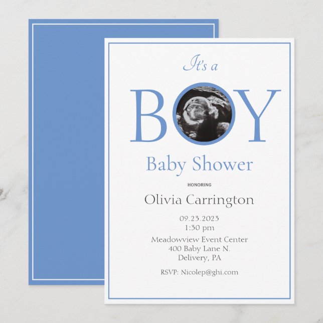 It’s a Boy Photo Blue Baby Shower Invitation (Front/Back)