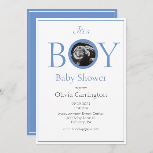 Its a Boy Photo Blue Baby Shower Invitation