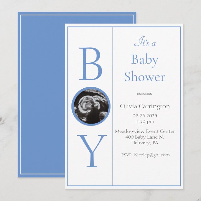 It’s a Boy Photo Blue Baby Shower Invitation (Front/Back)