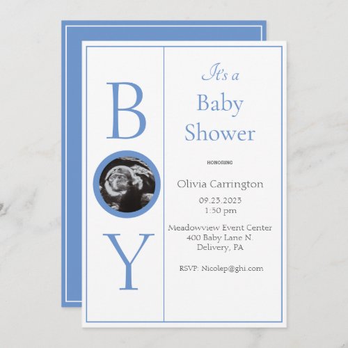 Its a Boy Photo Blue Baby Shower Invitation