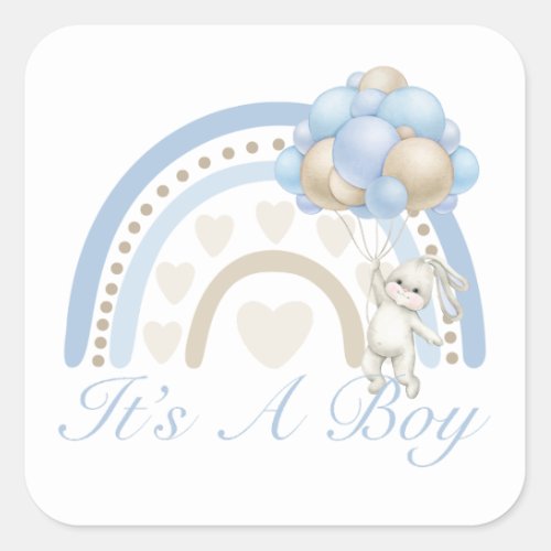 Its a Boy Rainbow Blue Pastel Baby Shower Square Sticker