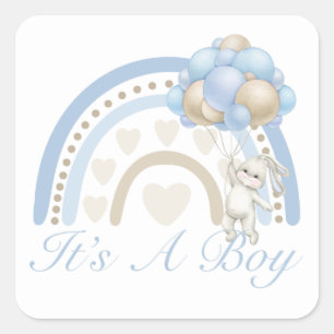 It’s a Boy Rainbow Blue Pastel Baby Shower Square Sticker