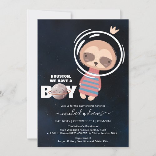 Its a boy space animal baby shower invitation