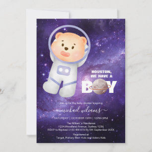 It`s a boy space bear baby shower invitation