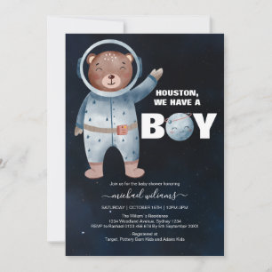 It`s a boy space bear baby shower invitation