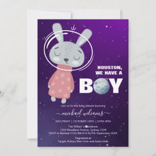 It`s a boy space rabbit baby shower invitation