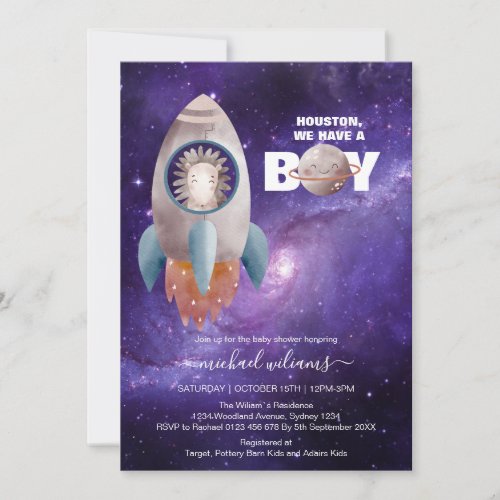 Its a boy space rocket baby shower invitation