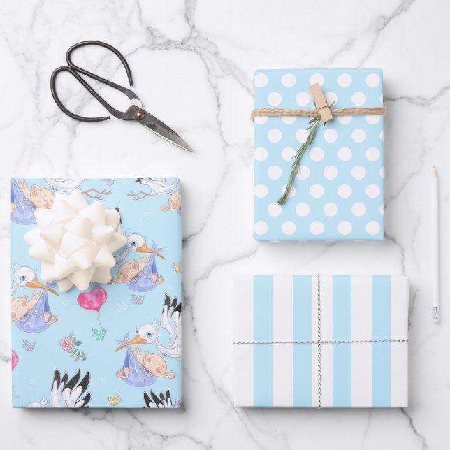 It’s a Boy Stork Baby Wrapping Paper Set (Front)