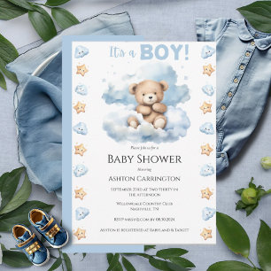 It’s a Boy Teddy Bear Watercolor Baby Invitation