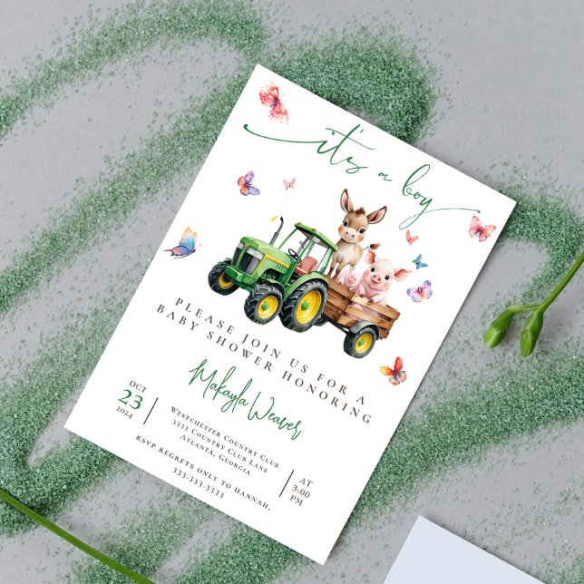 It’s a Boy Tractor Editable Farm Ranch Baby Shower Invitation (Creator Uploaded)