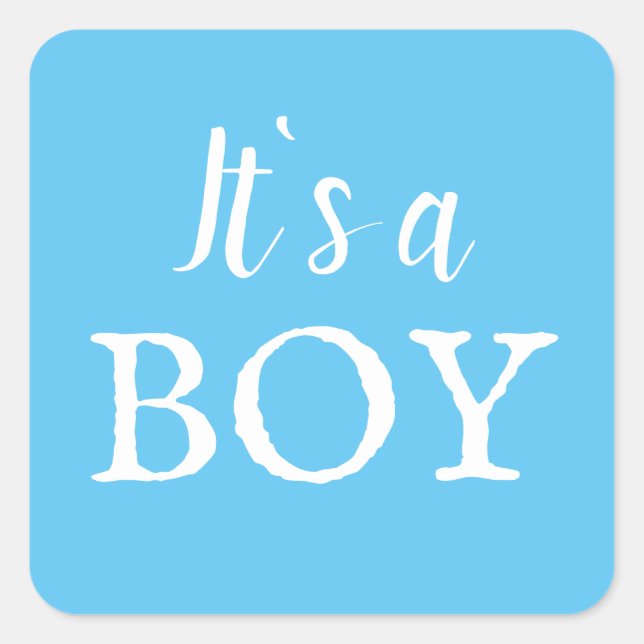 It`s a Boy Typography Blue Baby Boy Baby Shower Square Sticker (Front)