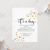 It’s a Boy Yellow Stars, Black & White Baby Shower Invitation