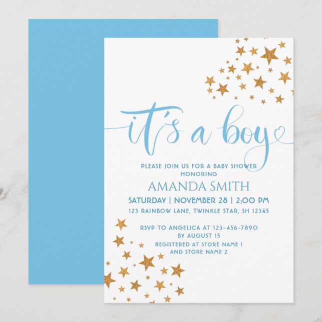 It’s a Boy Yellow stars Boy Baby Shower  Invitation (Front/Back)