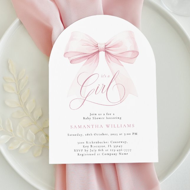 It’s a Girl Arch Pink Bow Baby Shower Invitation (Creator Uploaded)