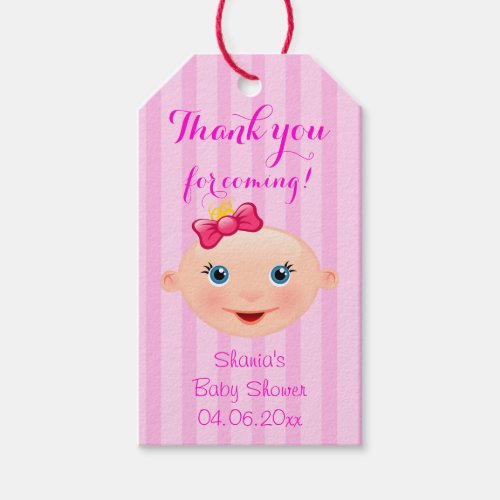 Its a Girl Baby Face Pink Baby Shower Gift Tag