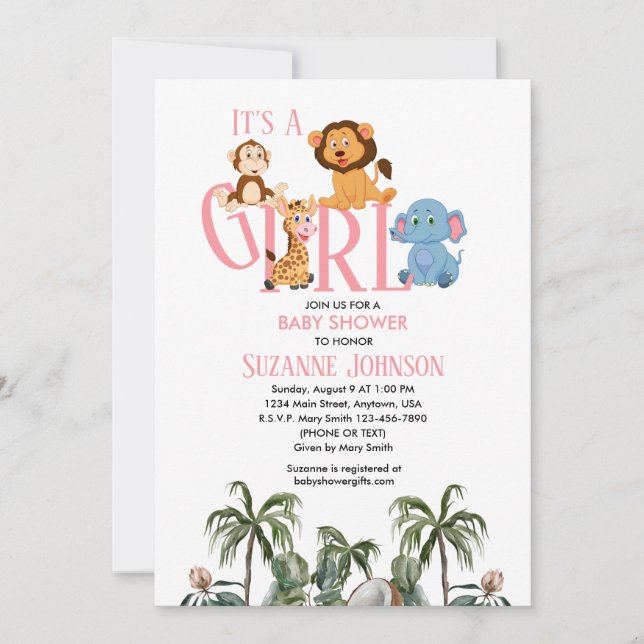 It’s A Girl-Baby Zoo Animals Invitation (Front)