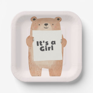 It’s a Girl Bear Baby Shower pink Paper Plates