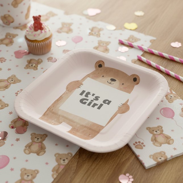 It’s a Girl Bear Baby Shower pink Paper Plates (It’s a Girl Bear Baby Shower pink Paper Plates)