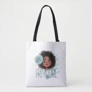 It’s a girl blue flower, baby girl, white tote bag