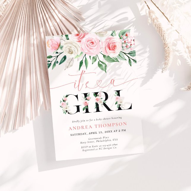 It’s a Girl Blush Pink Floral Baby Shower Invitation (Creator Uploaded)