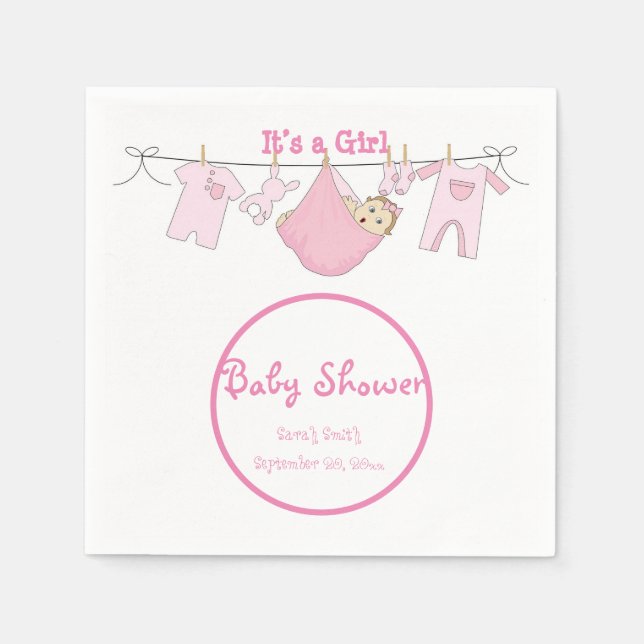 It’s A Girl Cute Pink Baby Shower Paper Napkin (Front)
