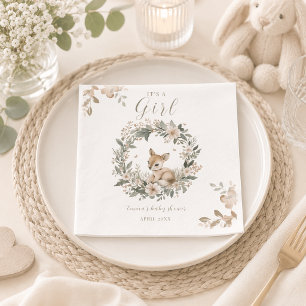 It’s a Girl Floral Deer Baby Shower Table Decor Napkins