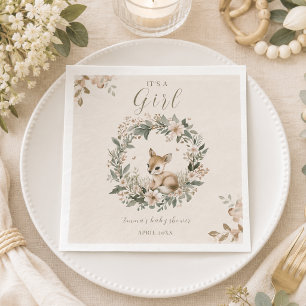 It’s a Girl Floral Deer Baby Shower Table Decor Napkins