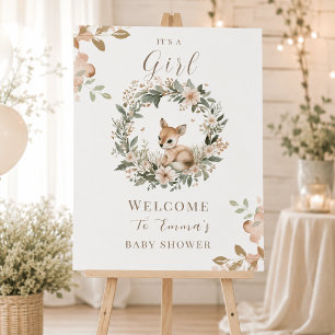 It’s a Girl Floral Deer Baby Shower Welcome Sign
