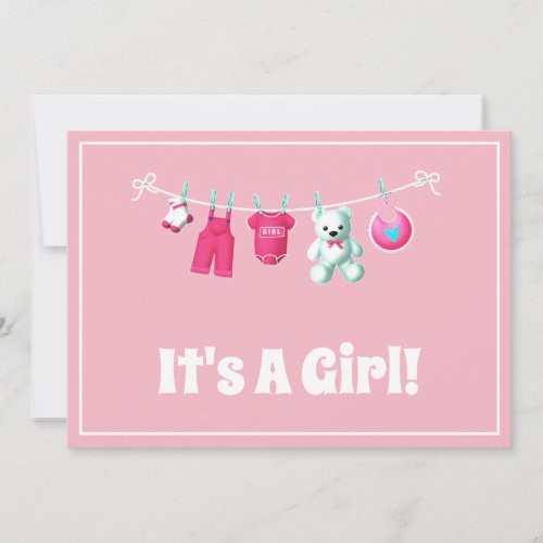 Its A Girl New Baby  Pink Custom Photo Card