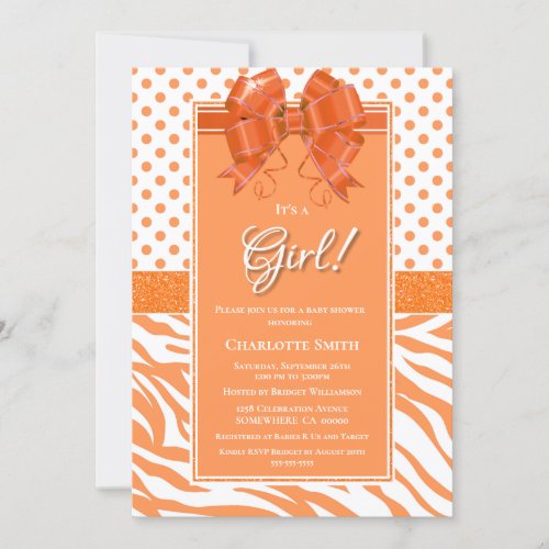 Its a Girl Orange and White Baby Shower Invitation