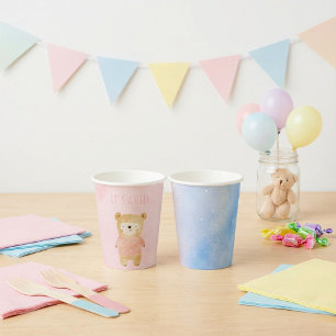 It’s a Girl pastel cute Bear Pink Baby Shower Paper Cups