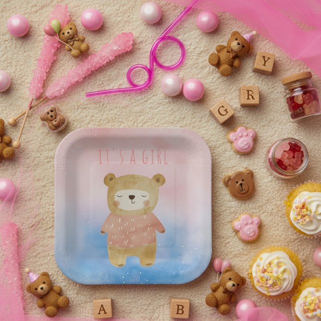 It’s a Girl pastel cute Bear Pink Baby Shower Paper Plates (It’s a Girl pastel cute Bear Pink Baby Shower Paper Plates.)