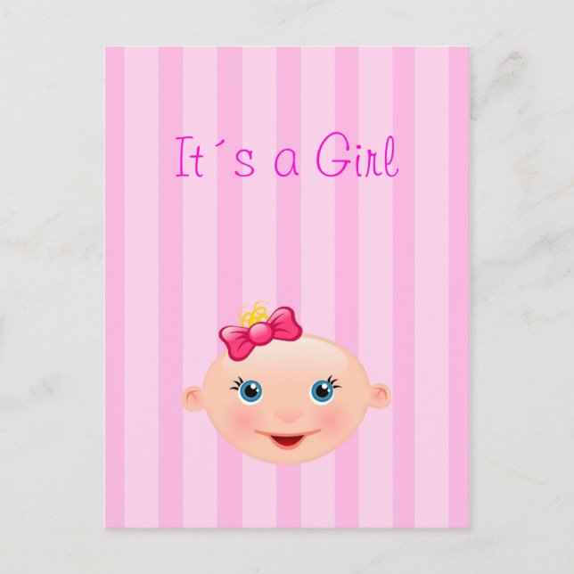 It´s a Girl - Pink Birth Announcement Postcard (Front)
