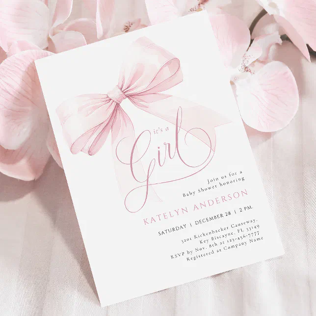 It’s a Girl Pink Bow Baby Shower Invitation | Zazzle