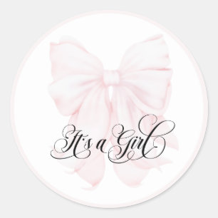 It’s a Girl Pink Bow Modern Elegant Baby Shower Classic Round Sticker