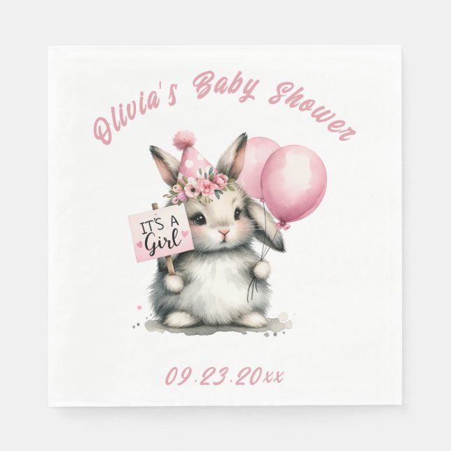It’s a Girl Pink Bunny Rabbit Baby Shower Napkins (Front)