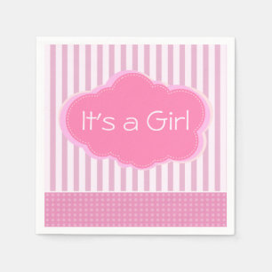 It’s a Girl Pink Cloud and Stripes Baby Shower Napkins
