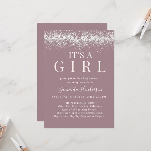 Its a girl Pink Glitter  Baby Shower Invitation