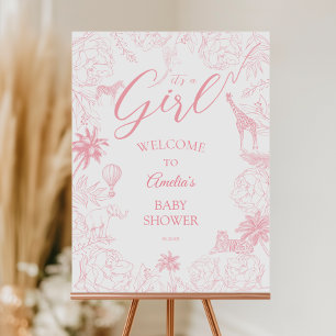 It’s a Girl Pink Jungle Safari Baby Shower Welcome Foam Board