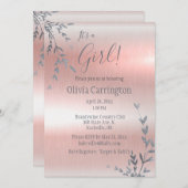 It’s a GIRL Pink Metallic Silver Leaf Baby Shower Invitation | Zazzle